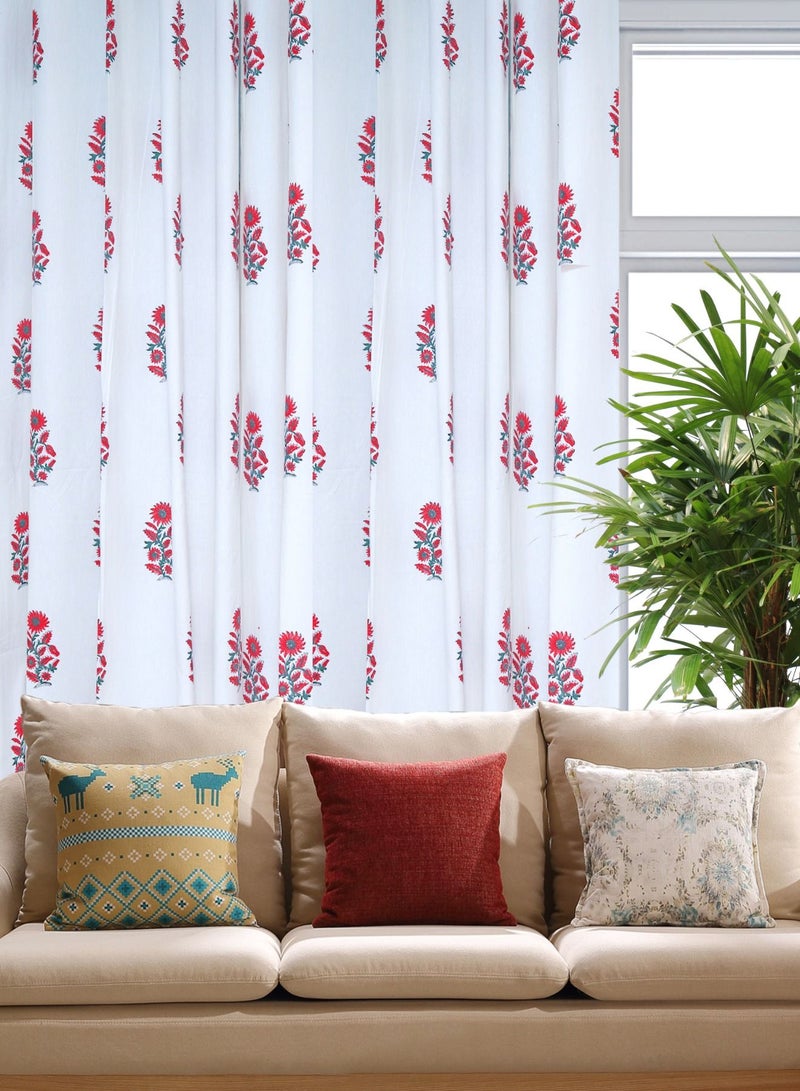 OJARIYA Rosy Red Hand Block Printed Premium Organic Cotton Curtains 274 X 152 Cm - Image 1