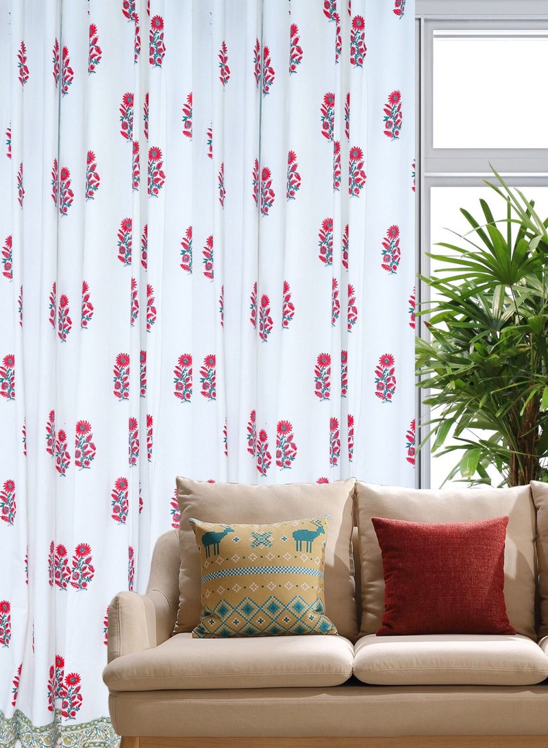 OJARIYA Rosy Red Hand Block Printed Premium Organic Cotton Curtains 274 X 152 Cm - Image 2