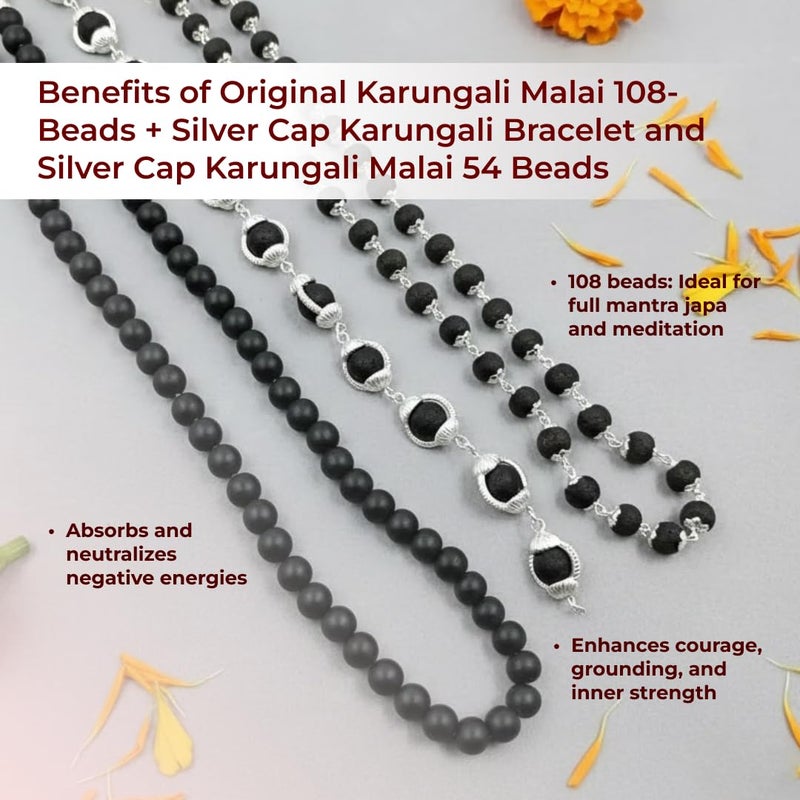 Divine Hindu Original Karungali Malai 108 Beads, Silver Cap Bracelet, 54 Beads Mala | Combo | Lab Tested, Pooja, Meditation, Healing | For Men & Women | (Pack of 3) - Image 3