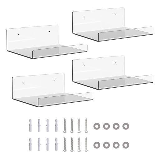 JDEA 4 Pack 6inch WallMounted Acrylic Shelves Suitable for WallMounted Display Rack Storage Rack Suitable for Childrens Bookshelf Room Wall Decoration Bedroom Kitchen Living Room - Image 1