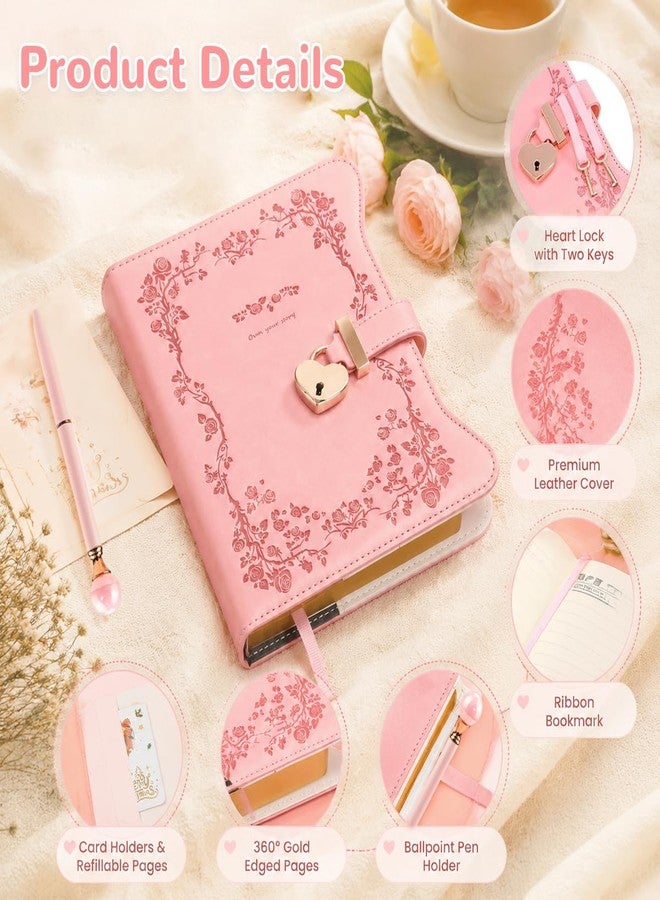 Climberty® B6 Heart Lock Diary for Girls Aesthetic, Rose Embossed PU Leather Journal with Keys, 180 Sheets Vintage Floral Personal Writing Notebook Set with Pearl Pen, Secure Diary with Lock for Women - Image 3
