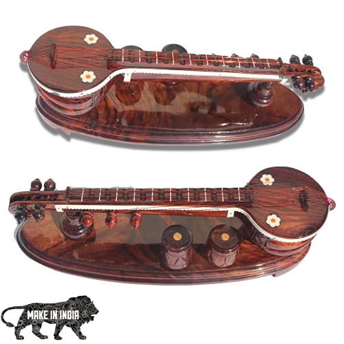 GIFT EQUALS LOVE Rose Wooden Veena Tabala Set Showpiece Handcrafted Premium Finished 12 Inches with Attached Tabala Set Showpiece Decor Set for Home and Pooja Room - Image 1
