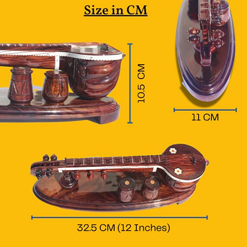 GIFT EQUALS LOVE Rose Wooden Veena Tabala Set Showpiece Handcrafted Premium Finished 12 Inches with Attached Tabala Set Showpiece Decor Set for Home and Pooja Room - Image 3