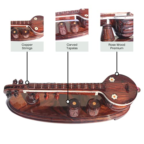 GIFT EQUALS LOVE Rose Wooden Veena Tabala Set Showpiece Handcrafted Premium Finished 12 Inches with Attached Tabala Set Showpiece Decor Set for Home and Pooja Room - Image 4