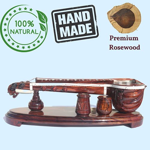 GIFT EQUALS LOVE Rose Wooden Veena Tabala Set Showpiece Handcrafted Premium Finished 12 Inches with Attached Tabala Set Showpiece Decor Set for Home and Pooja Room - Image 5