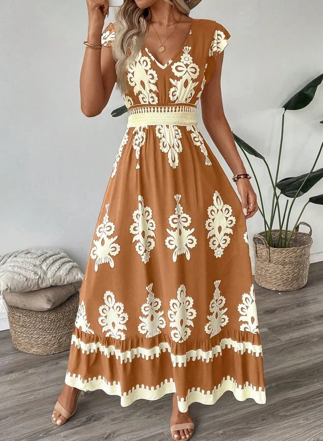 تايك تو فستان طويل بطبعة جرافيك وخصر مطاطي