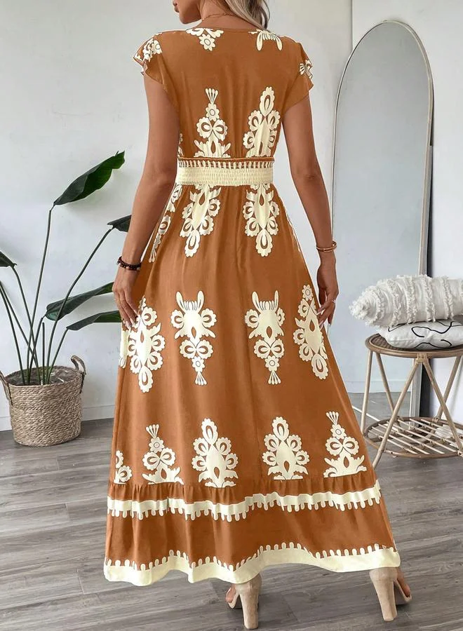 تايك تو فستان طويل بطبعة جرافيك وخصر مطاطي