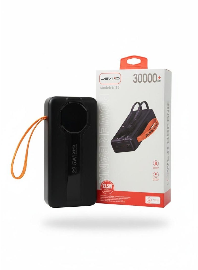 LEVINO N-59 30000mAh Power Bank | Built-in Cables | 22.5W Fast Charge - Image 2