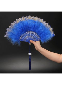 GMORO Feather Hand Fans, 2 Pieces Folding Hand Fans Queen Fans for 20s Women Clothing Party Dance Photography Wedding Decoration (Blue, Purple)  - Image 2