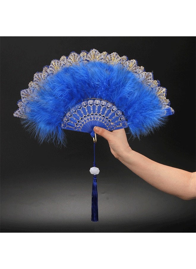 GMORO Feather Hand Fans, 2 Pieces Folding Hand Fans Queen Fans for 20s Women Clothing Party Dance Photography Wedding Decoration (Blue, Purple)  - Image 2