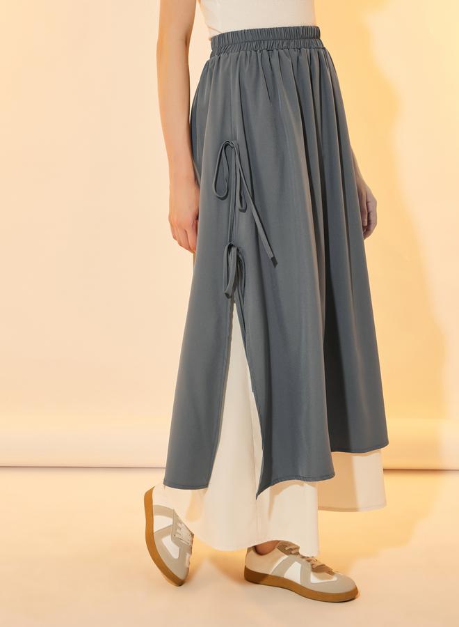 Take Two Color Block Layered A-Line Maxi Skirt with Tie-Up Detail - Image 3