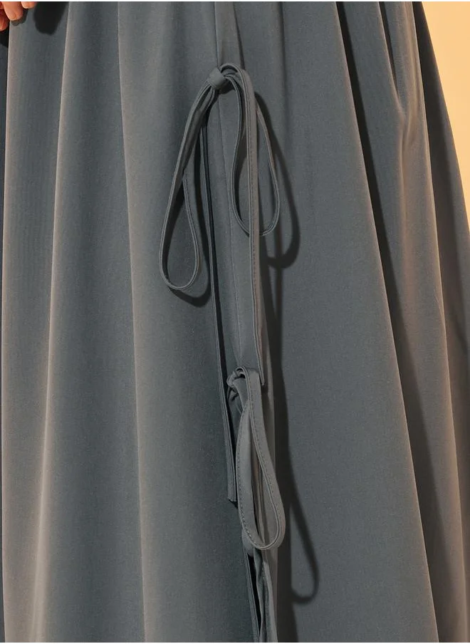 Styli Color Block Layered A-Line Maxi Skirt with Tie-Up Detail