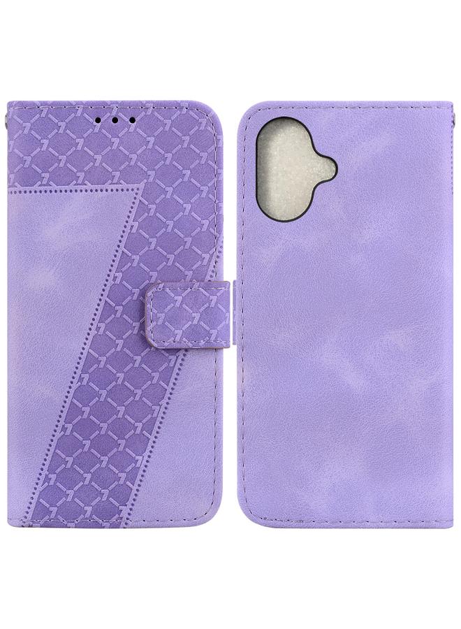 For iPhone 16 Seven-shaped Embossed Leather Phone Case(Purple)