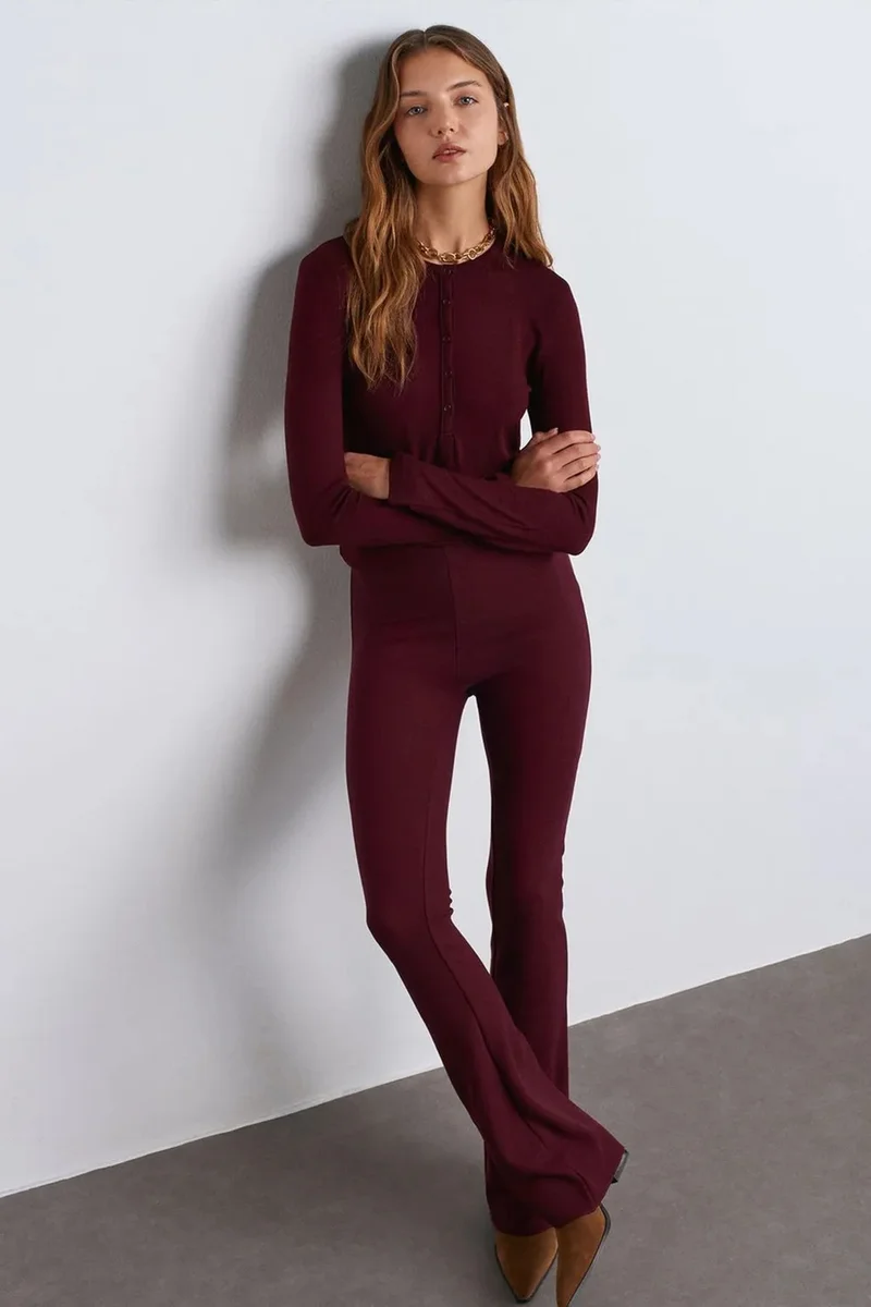 Dilvin Burgundy Red DILVIN Slim Fit V-Neck Button Blouse for Women | Best Price UAE