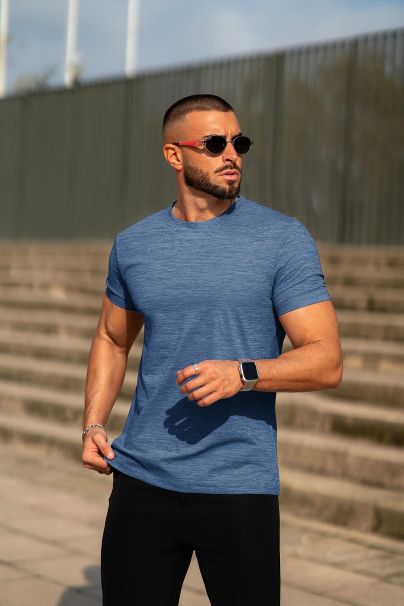 COOFANDY Men's Crew Neck T-Shirt Casual Muscle Tee Slim Fit Bodybuilding Athletic Casual T Shirt Blue - Image 2