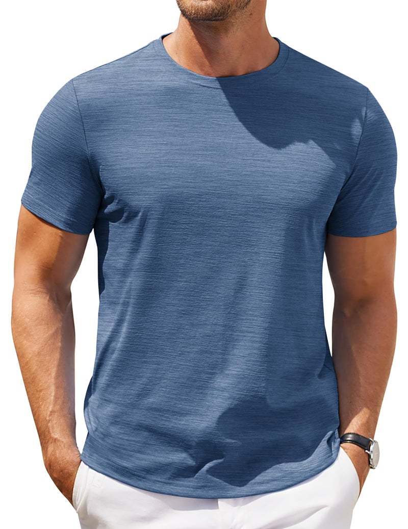 COOFANDY Men's Crew Neck T-Shirt Casual Muscle Tee Slim Fit Bodybuilding Athletic Casual T Shirt Blue - Image 1