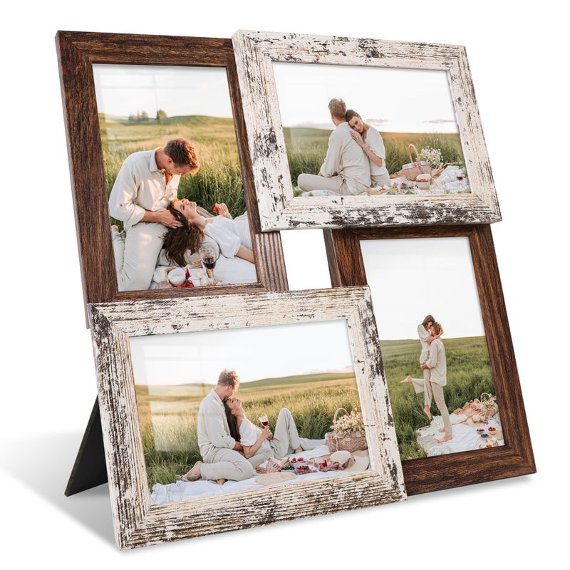 YESKAY 4x6 Collage Picture Frames, Multi Family Photo Frame with Real Glass, Displays Four 4x6 Photo, Wall Decor Wall Hanging or Tabletop, Distressed White+Rustic Brown - Image 1