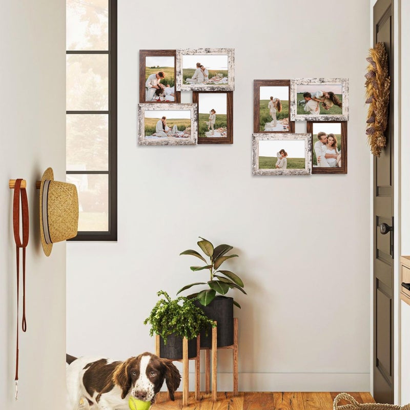 YESKAY 4x6 Collage Picture Frames, Multi Family Photo Frame with Real Glass, Displays Four 4x6 Photo, Wall Decor Wall Hanging or Tabletop, Distressed White+Rustic Brown - Image 4