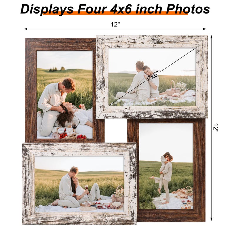 YESKAY 4x6 Collage Picture Frames, Multi Family Photo Frame with Real Glass, Displays Four 4x6 Photo, Wall Decor Wall Hanging or Tabletop, Distressed White+Rustic Brown - Image 5