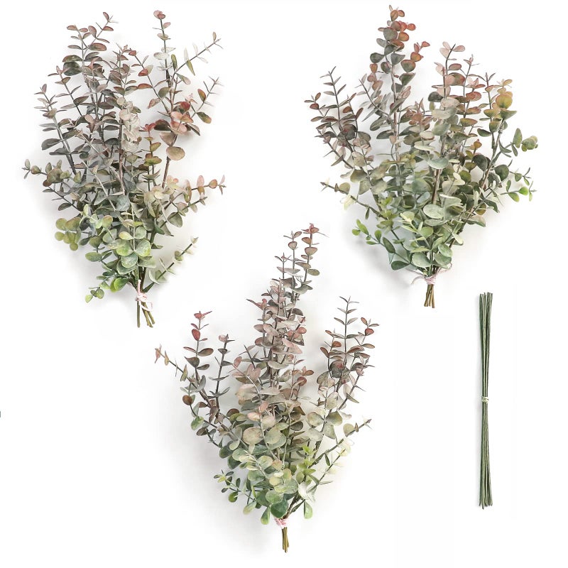 Floroom Artificial Spiral Eucalyptus Stems Faux Greenery Spray 3pcs Best Filler Fake Plants for DIY Wedding Bouquet Table Centerpieces Floral Arrangement Home Decorations