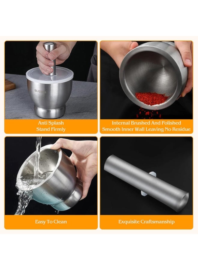 NAMA Premium Mortar and Pestle Set – Stainless Steel Mortar and Pestle, Multipurpose Pestle and Mortar Bowl for Grinding Pills, Herbs, Fine Powder Crusher,Make Guacamole, Pesto, Spice Grinder, with Lid - Image 4