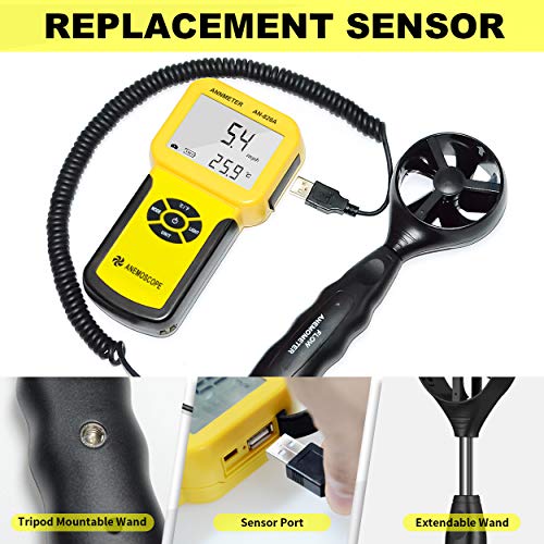 AIOMEST Pro HVAC Anemometer- Air Flow Velocity Meter AI-826A 0.001~100Mph Wind Speed Gauge,Handheld Wind Tester Measuring Airflow Movement Temp with Max AVG Current - Image 3