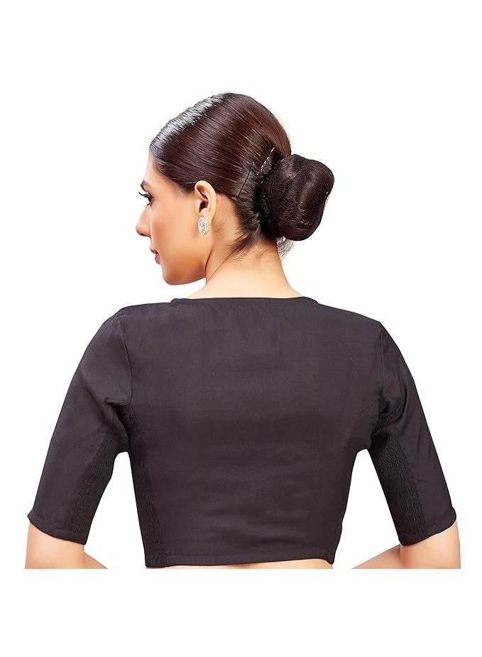 Studio Shringaar Women's Cotton Silk Stretchable (Smocked) Readymade Elbow Length Sleeves Saree Blouse - Image 2