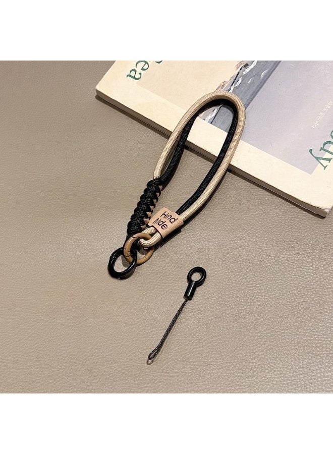 NIBEMINENT Beaded Phone Lanyard, Anti Lost Removable Wrist Strap, Chain-link Braided Rope Bracelet Pendant, Phone Keychain Lanyard,Black Brown - Image 1