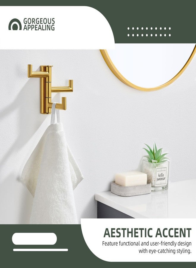 Angle Simple 3 Arms Towel Hook Brushed Gold, 304 Stainless Steel Swivel Triple Towel Holder, Folding Bathroom Hook, Wall Mount - Image 4