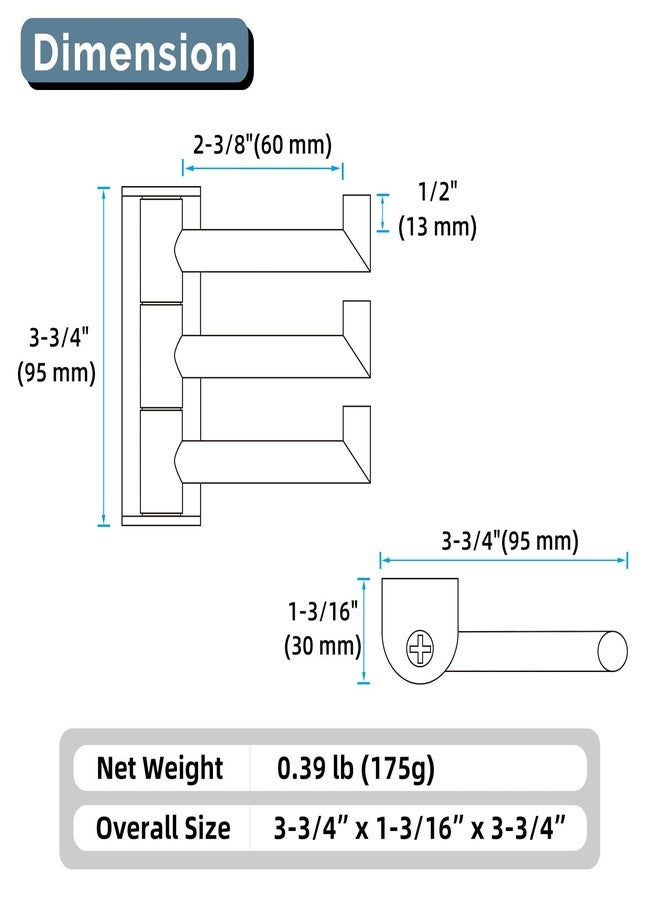 Angle Simple 3 Arms Towel Hook Brushed Gold, 304 Stainless Steel Swivel Triple Towel Holder, Folding Bathroom Hook, Wall Mount - Image 2