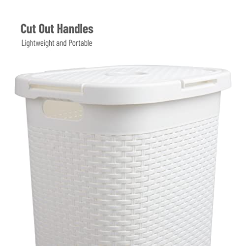 Mind Reader Slim Laundry Hamper with Lid, 60L Tall Clothes Basket, Narrow Tapered Design for Bathrooms, Closets and Laundry Rooms, Plastic, White - Image 4