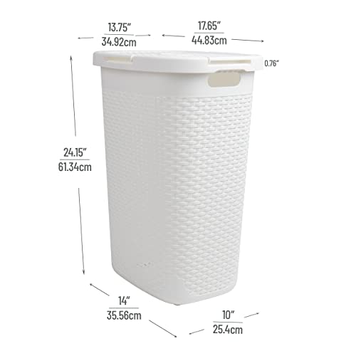 Mind Reader Slim Laundry Hamper with Lid, 60L Tall Clothes Basket, Narrow Tapered Design for Bathrooms, Closets and Laundry Rooms, Plastic, White - Image 3