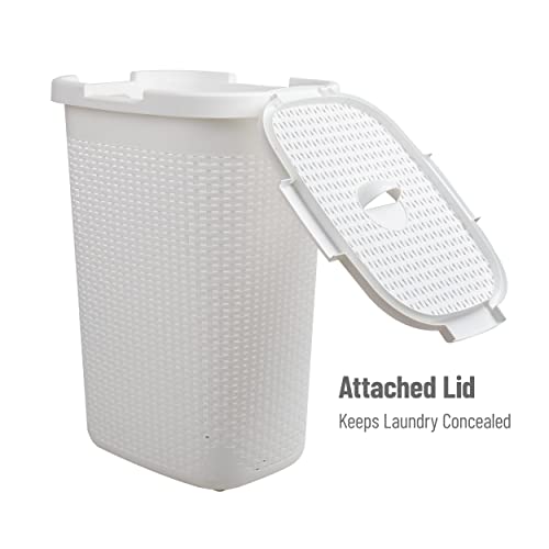 Mind Reader Slim Laundry Hamper with Lid, 60L Tall Clothes Basket, Narrow Tapered Design for Bathrooms, Closets and Laundry Rooms, Plastic, White - Image 5