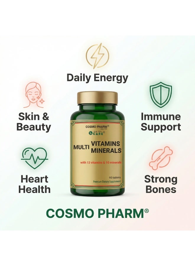 Cosmo Pharm Multivitamins Multiminerals | 13 Vitamins & 10 Minerals, One a Day for Whole Body Wellness | 90 Tablets - Image 3