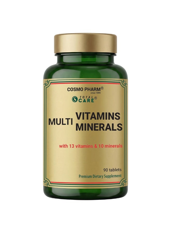 Cosmo Pharm Multivitamins Multiminerals | 13 Vitamins & 10 Minerals, One a Day for Whole Body Wellness | 90 Tablets - Image 1