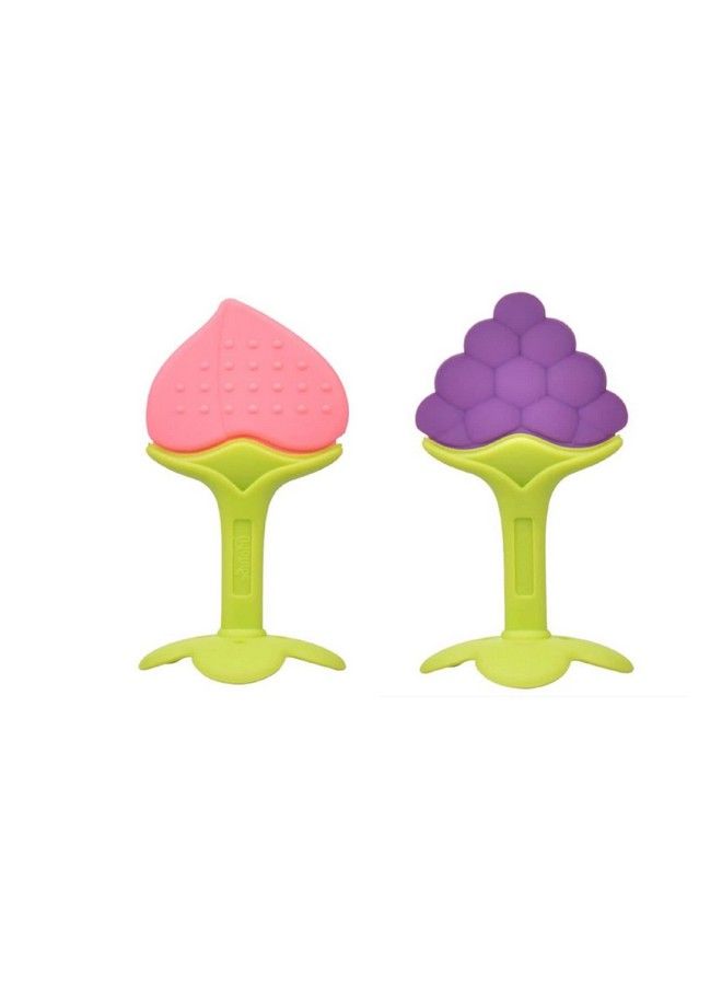 Tinny Tots Baby Soft Silicone Fruit Shaped Teether Teething Toys For Baby Textured Molar Teeth Soother Massage Bpa Free; Infants Dental Care Baby Teether For Tooth Gum Pain Relief (Pinkpurple) - Image 2