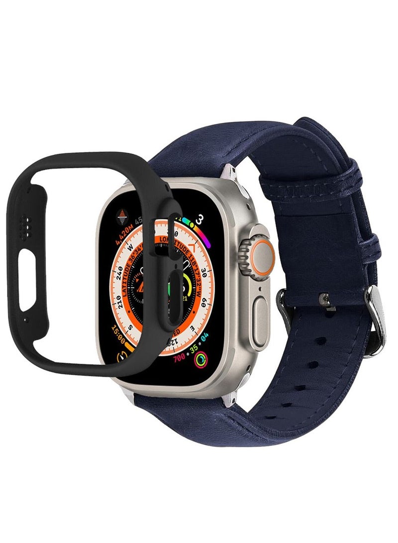 CATANES 2 Packs For Apple Watch Band 49mm Leather Band Buckle Strap Wristband and Black Cup Holder Dark Blue - Image 3