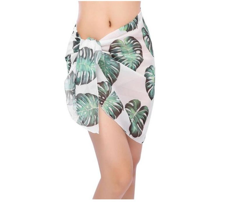 2025 summer European and American-style womens overskirt Amazon printed beach chiffon scarf draped skirt Leaves and flowers
