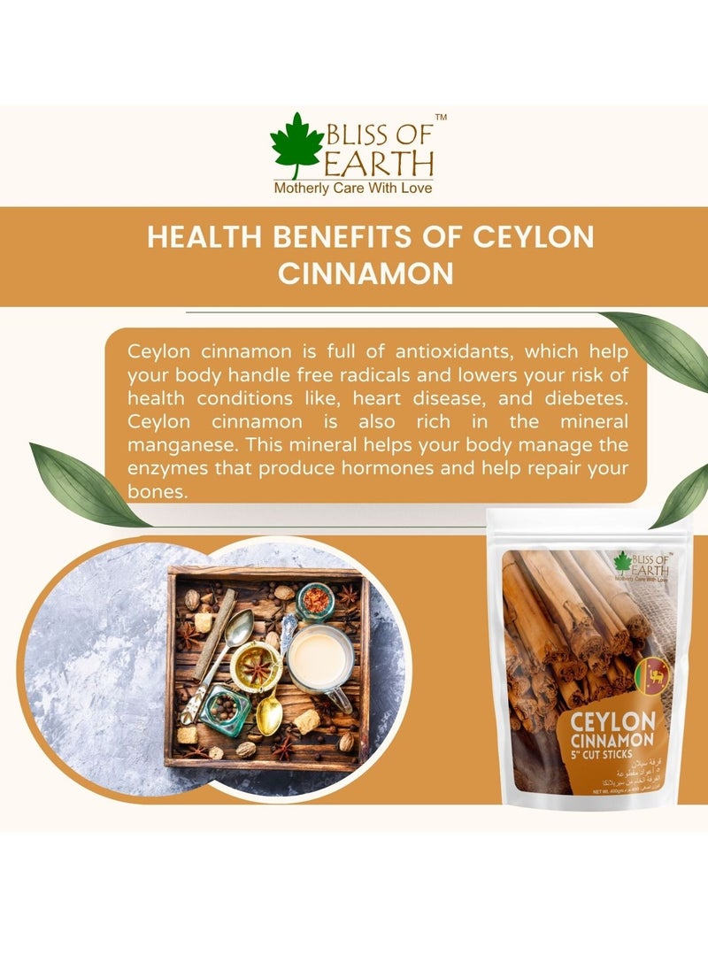BLISS OF EARTH - 100gm Ceylon Cinnamon (Dalchini) 5" Cut Sticks True Cinnamon Raw From Sri Lanka Original Whole Spice for Tea & Cooking - Image 1