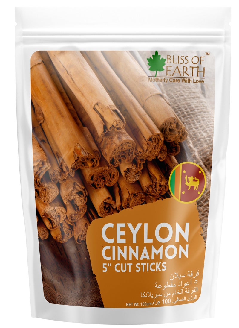 BLISS OF EARTH - 100gm Ceylon Cinnamon (Dalchini) 5" Cut Sticks True Cinnamon Raw From Sri Lanka Original Whole Spice for Tea & Cooking - Image 1