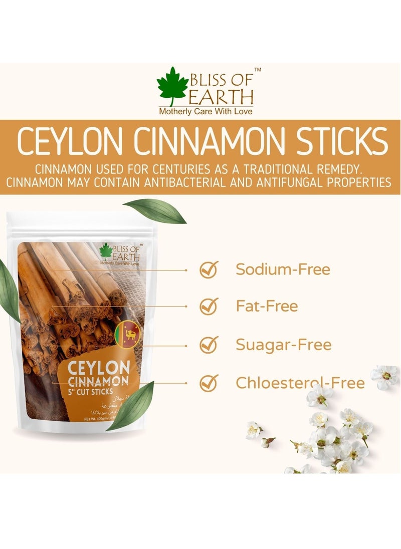BLISS OF EARTH - 100gm Ceylon Cinnamon (Dalchini) 5" Cut Sticks True Cinnamon Raw From Sri Lanka Original Whole Spice for Tea & Cooking - Image 1