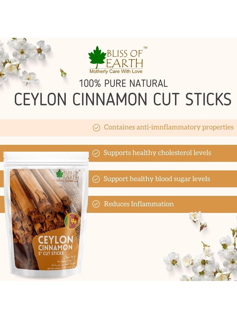 BLISS OF EARTH - 100gm Ceylon Cinnamon (Dalchini) 5" Cut Sticks True Cinnamon Raw From Sri Lanka Original Whole Spice for Tea & Cooking - Image 1
