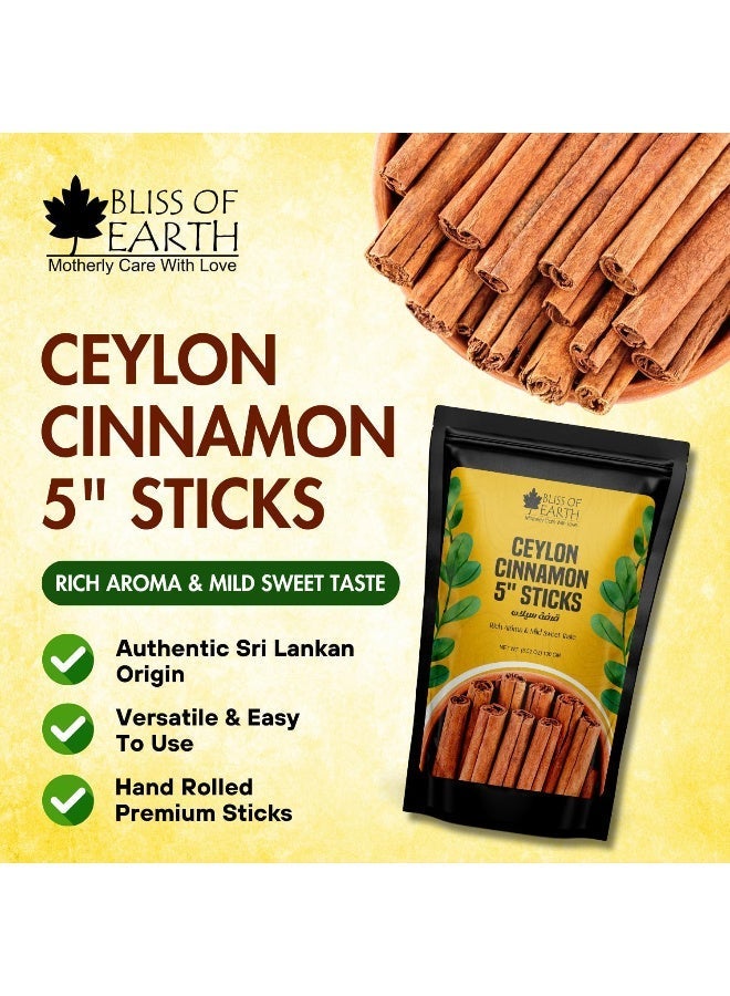 Bliss of Earth Premium Ceylon Cinnamon Sticks 5 Inch (100g), True Sri Lankan Dalchini, Sweet Aromatic Whole Cinnamon for Tea, Coffee, Kahwa, Baking & Cooking - Image 4