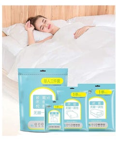 KASTWAVE Disposable Bed Sheets for Travel, Quilt Cover and Pillow Case Set, Portable Disposable Bedding Set for Hotel and Travel (Travel 3-Piece Double)  - Image 1