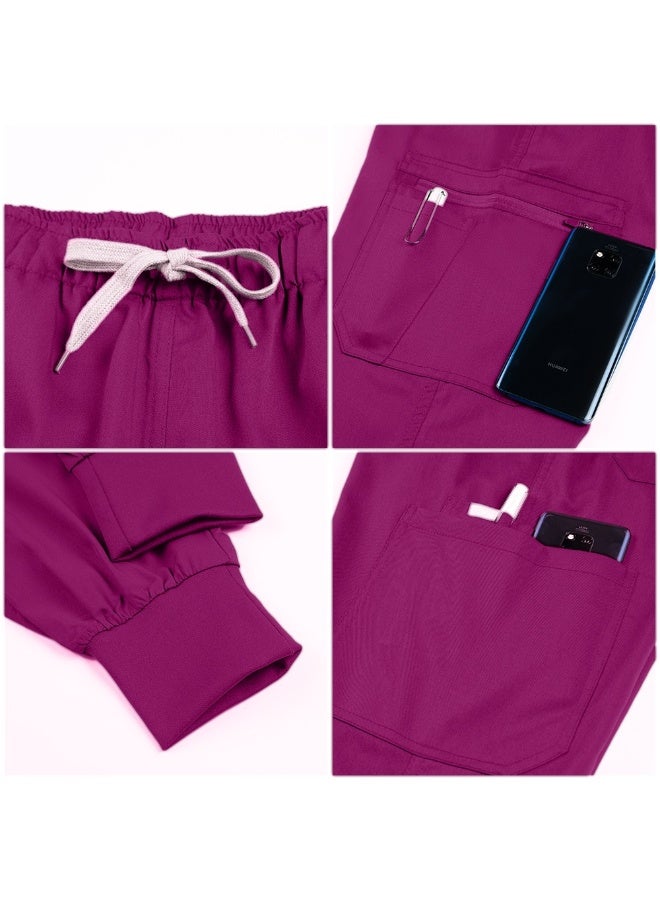 Loquat Womens Medical Scrubs Set Medical Uniform Set Rose Red - Image 4