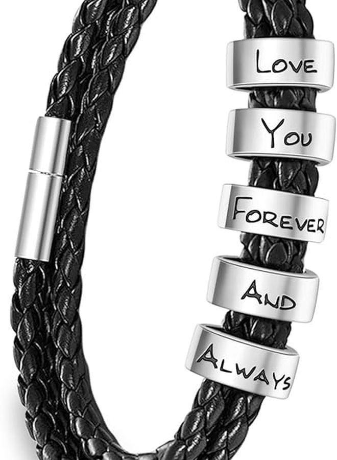 Personalized Mens Leather Bracelet with 5 Custom Beads and Name Engraving - Image 1