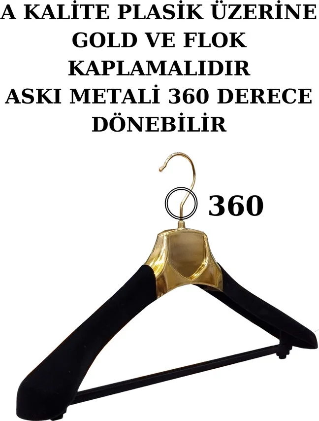 İstanbul Manken Istanbul Mannequin 10 Pieces Plastic Gold-Flock High Quality Coat Hanger Clothes Hanger Suit Hanger