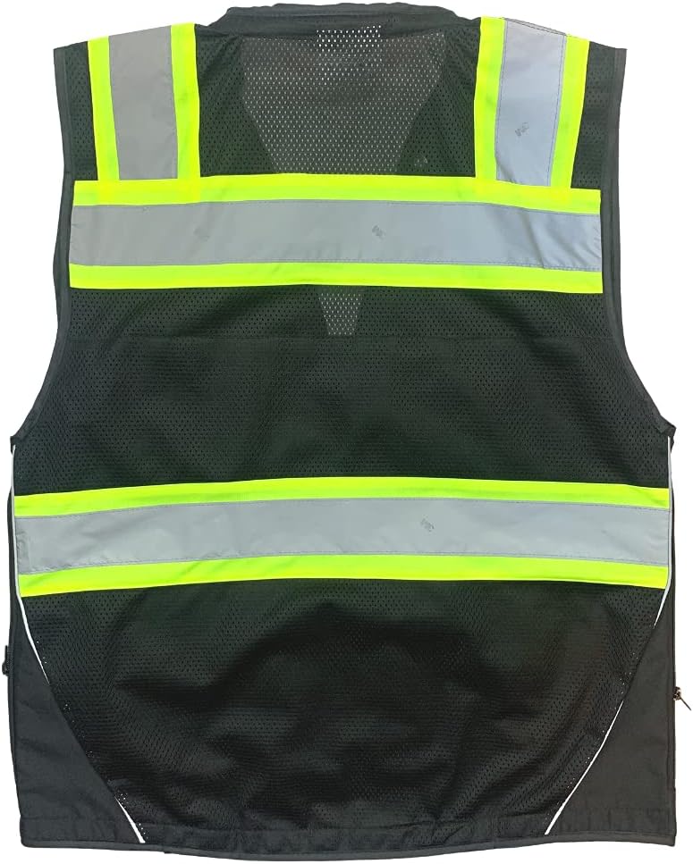 REXZUS Vero1992 Safety Vest Black For Men's Class 2 Heavy Duty Utility Pockets Premium Black Series (X-Large) - Image 2