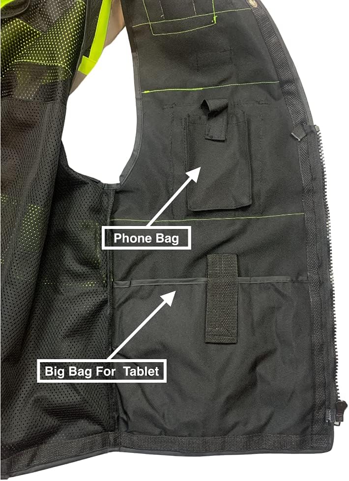 REXZUS Vero1992 Safety Vest Black For Men's Class 2 Heavy Duty Utility Pockets Premium Black Series (X-Large) - Image 4