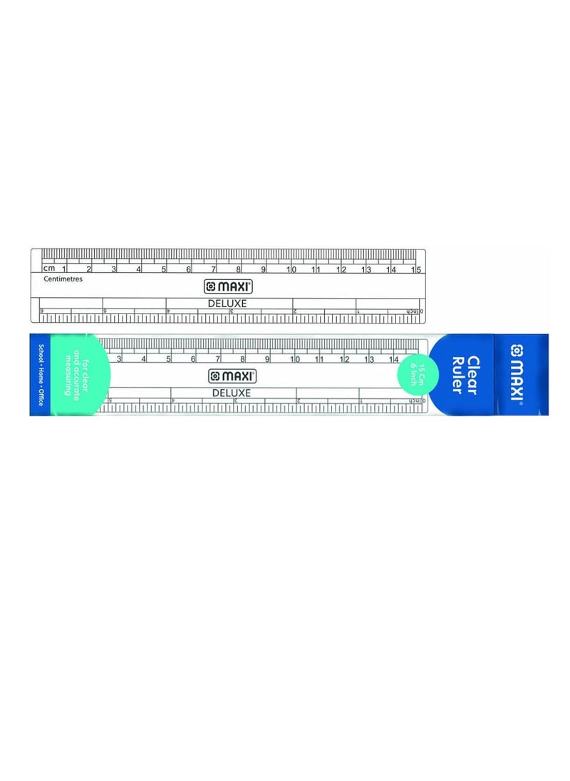Maxi - Maxi MX-PR15 Plastic Ruler, 15 cm Size, Clear - Image 1